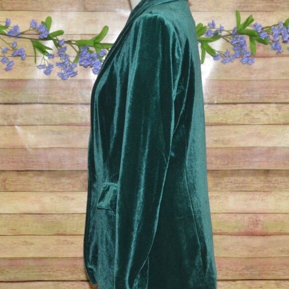 Cato Womens Holiday Green Velvet One Button Blazer Size S Pockets Christmas - Picture 5 of 10